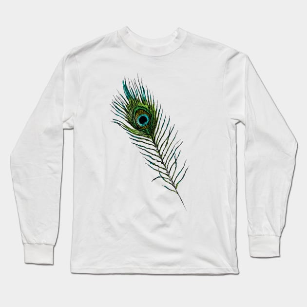 Peacock Feather Print Long Sleeve T-Shirt by rachelsfinelines